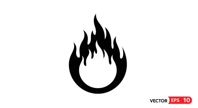 Black flame icon vector graphic symbol.