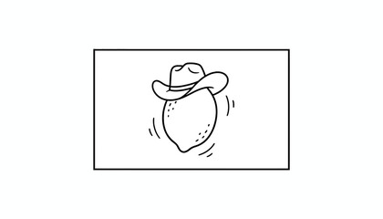 Obraz premium Funny Lemon Wearing Cowboy Hat Dancing - Line Art Illustration