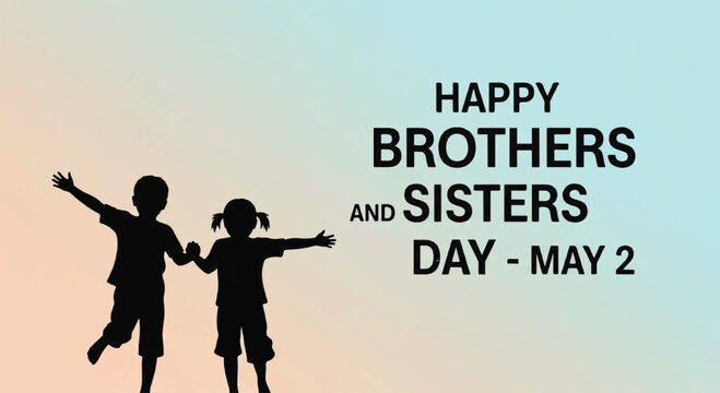Silhouette of happy siblings holding hands and jumping on pastel background brothers and sisters day celebration