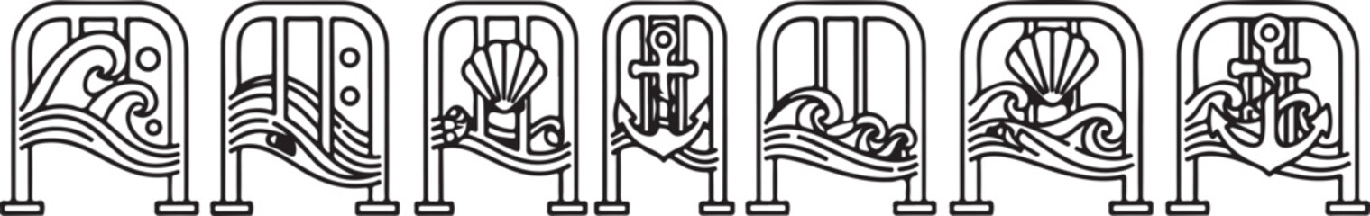 Intricate nautical-themed art featuring stylized anchors and waves Vector © Nur