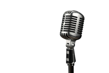 Fototapeta premium Vintage silver microphone on stand for broadcasting, podcasting, music, audio recording, and entertainment