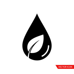 Fototapeta premium Black drop with leaf icon symbol.