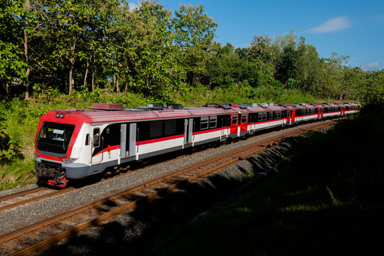 Indonesian train that crosses the line in Kulon Progo, Yogyakarta