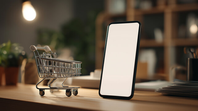 スマートフォンとショッピングカート オンラインショッピングとECサイトのイメージ