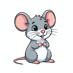 Adorable cartoon gray mouse with big ears and blue eyes, smiling sweetly