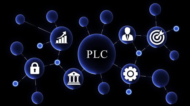 Futuristic P L C industrial automation network connectivity smart factory technology concept visualization