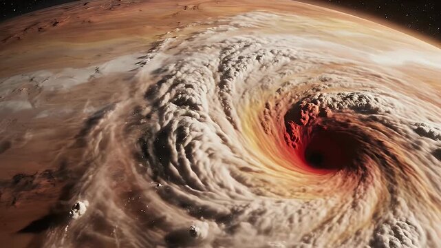 Jupiter's multi colored atmosphere swirls forming a giant vortex