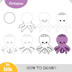 Learn how to draw a cute octopus ocean animal. Easy step-by-step drawing guide for kids. © ksenyasavva
