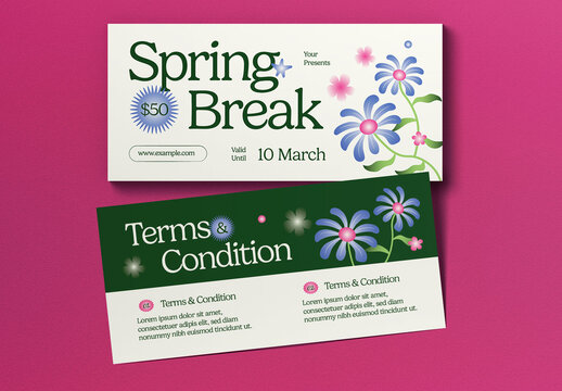 Cream And Green Playful Spring Break Voucher