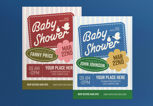 Blue And Green Scrapbook Girl & Boy Baby Shower Invitation