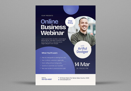 Blue And Purple Corporate Online Business Webinar Flyer Layout