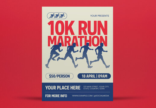 Blue And Red Vintage 10K Run Marathon Flyer Layout