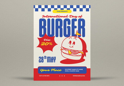 Blue And Red Retro International Burger Day Flyer Layout