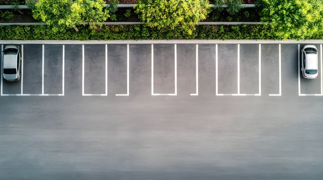 Aerial View of Empty Parking Lot with Two Cars overhead