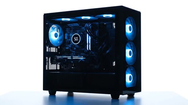 Gaming PC with blue lights.