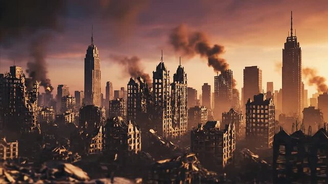 Apocalyptic Cityscape After Devastating Disaster.