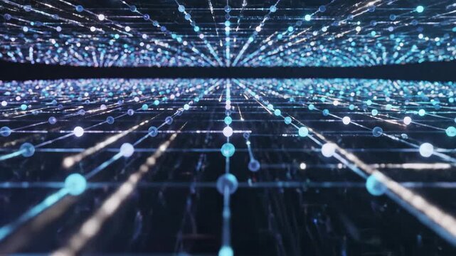 Digital web3 concept with glowing blue network lines and dots, futuristic abstract technology background innovation, spheres and nodes interconnected