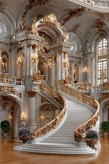 Naklejka premium Opulent baroque architecture staircase luxurious palace hall high resolution picture