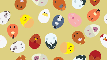 Obraz premium Easter Egg Farm Animal Seamless Pattern Banner