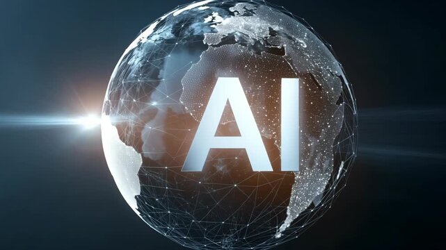 A stunning conceptual image of AI with the globe in the background