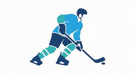 Fototapeta premium A minimalist flat vector illustration of an ice hockey player skating forward with a hockey stick