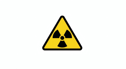 Prominent yellow triangular warning sign with the universal black trefoil symbol, indicating potential radiation hazard and emphasizing safety protocols for clear risk communication