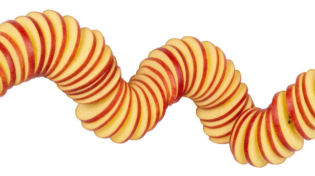 Wavy line of stacked thin apple slices of the Jonathan variety isolated on a transparent background, adding a touch of freshness and healthy eating to your creative projects.