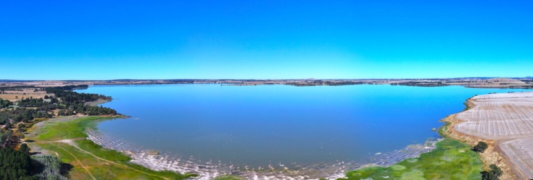 Spectacular aerial panorama of Lake Burrumbeet Victoria Australia