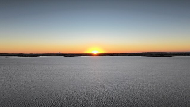 Spectacular aerial sunset of Lake Burrumbeet Victoria Australia