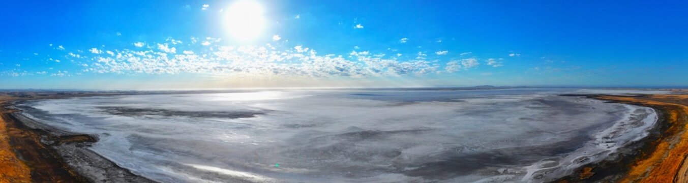 Spectacular aerial panorama of Lake Corangamite Victoria Australia