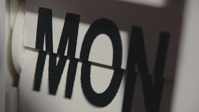 Fast Motion of Weekly Name Cards Transitioning on Vintage Tabletop Clock