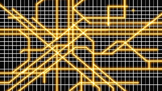 Gold blockchain network on black 2D grid for crypto finance