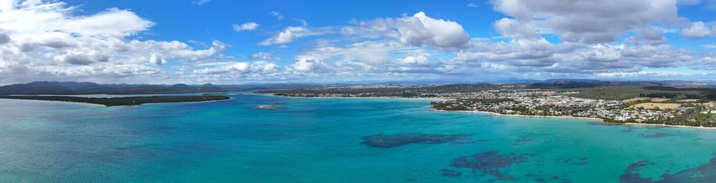 Spectacular aerial panorama of Port Sorell Tasmania Australia