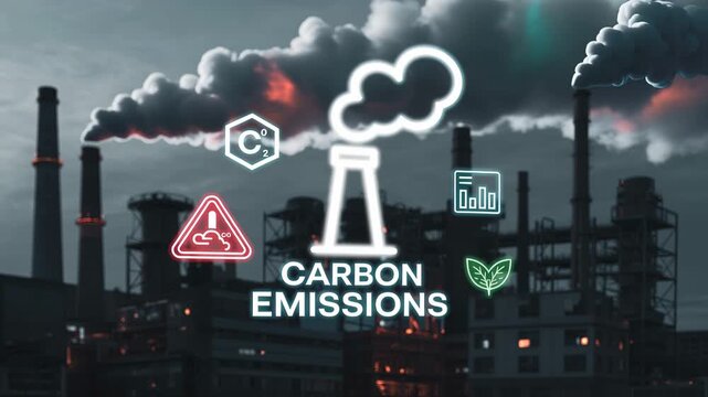 Carbon Emissions: An industrial landscape is marred by thick plumes of smoke, emphasizing the pressing issue of carbon emissions and its impact on the environment.
