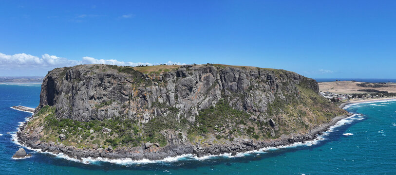 Spectacular aerial panorama of The Nut, Stanley Tasmania Australia