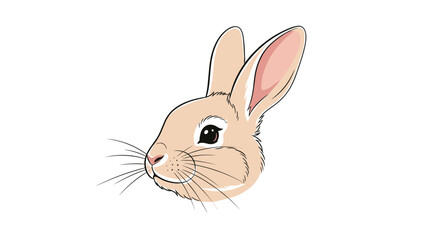 Obraz premium Cute illustration of a light brown rabbit head with long ears and long whiskers is centered on a plain white background.