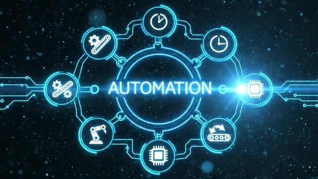 High-tech automation concept featuring interconnected gears and digital circuits illustrating futuristic robotics and a i technology in a dark sci- fi setting