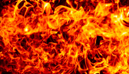 Fire background. Fire flames on black. Fire sparks. Fire glowing effect.