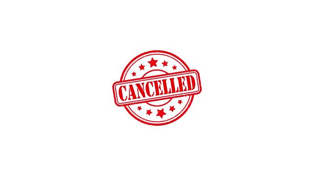 Round seal Cancelled Rubber Stamp Slide up to down animation. cancelled rubber stamp motion graphics. texture rubber stamp 4k video footage.