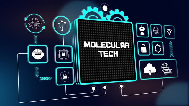 High tech molecular tech hud interface for smart bioengineering tutorials, digital biology analysis and global tech growth