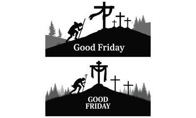 Fototapeta premium Good friday religious illustration with cross and crucifixion concept in minimal style