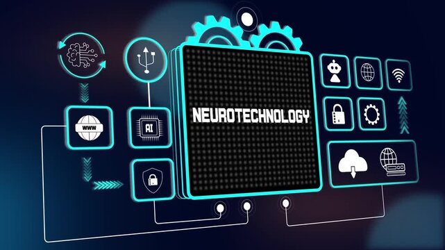 Powerful hud animation representing neurotechnology for advanced brain computer interaction and futuristic digital ads