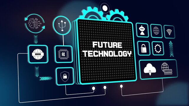 Powerful hud animation representing future technology for advanced digital world simulation and futuristic tech research ads