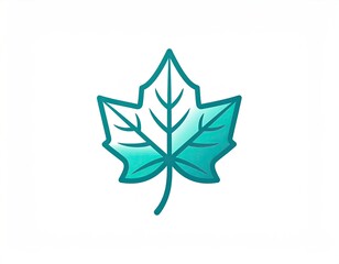 Obraz premium Teal-gradient leaf on white background, simple lines