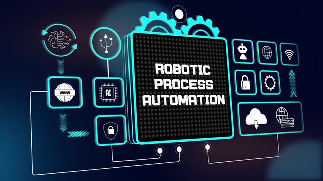Interactive hud animation of robotic process automation for advanced business efficiency and futuristic industrial ads