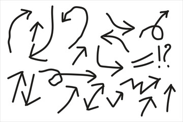 A collection of hand drawn arrows and symbols on a white background
