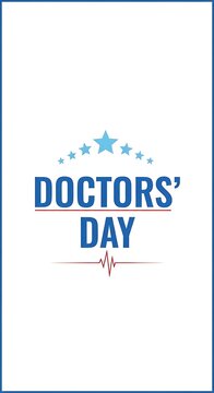 Doctors day celebration logo with blue stars and heartbeat line