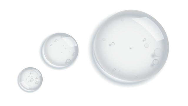 Cosmetic smear with bubles on white background. Serum, oil , acid product for skin care