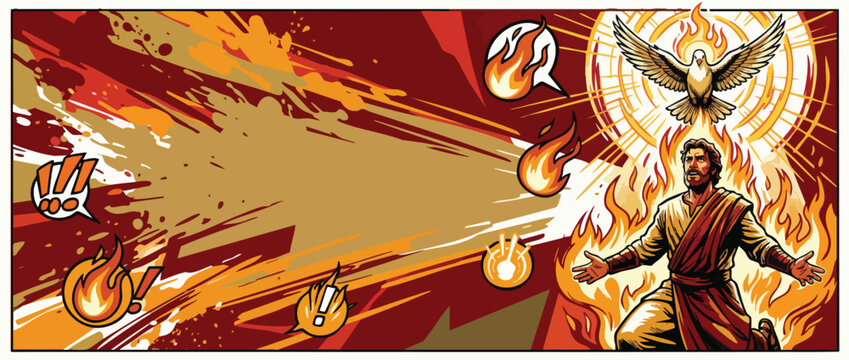 Pentecostal Celebration with Holy Spirit Dove and Fiery Devotion