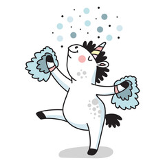 Obraz premium Funny cartoon unicorn cheerleader colored vector illustration